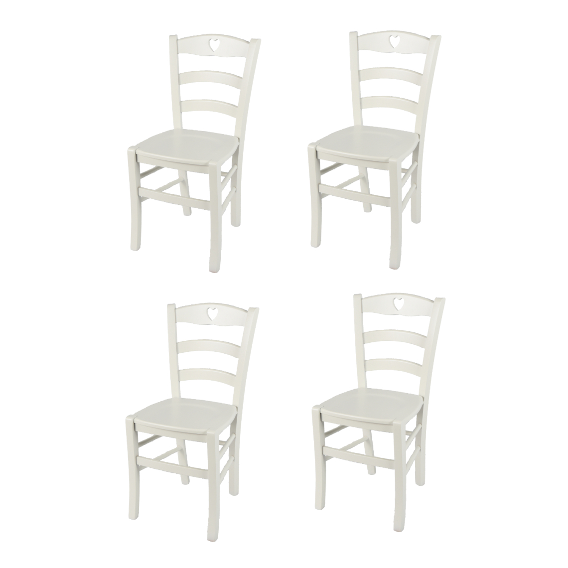 T M C S - t m c s Tommychairs - Set 4 Chaises CUORE pour cuisine, bar et salle à manger, robuste structure en bois de hêtre peindré en couleur blanc glace et assise en bois - Chaises