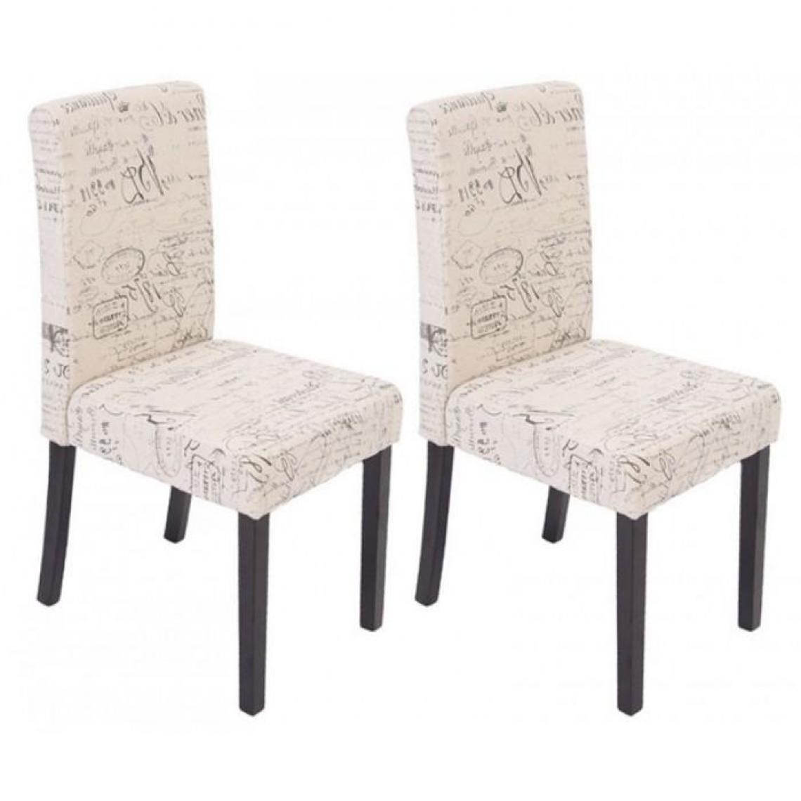 Decoshop26 - Lot de 2 chaises de salle à manger en tissu crème imprimé pieds foncés CDS04030 - Chaises