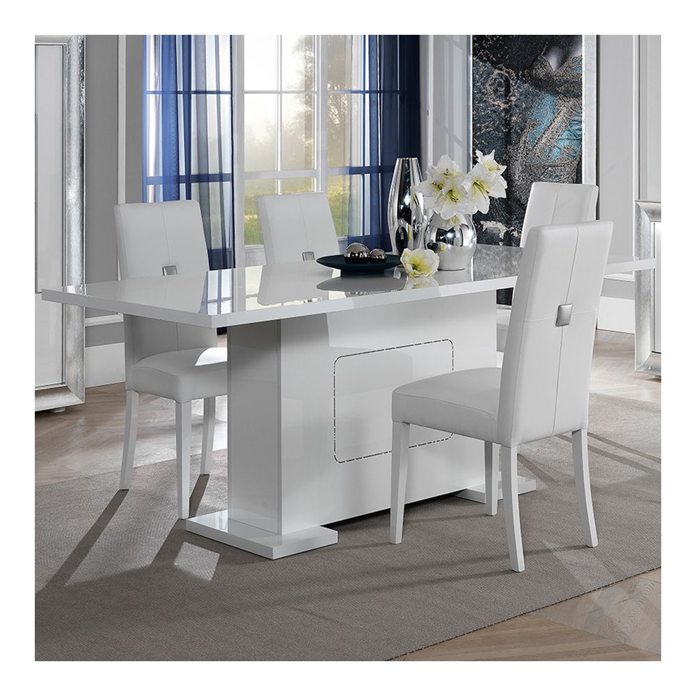 Nouvomeuble - Table 160 cm blanche laqué design NEVAHE - Tables à manger