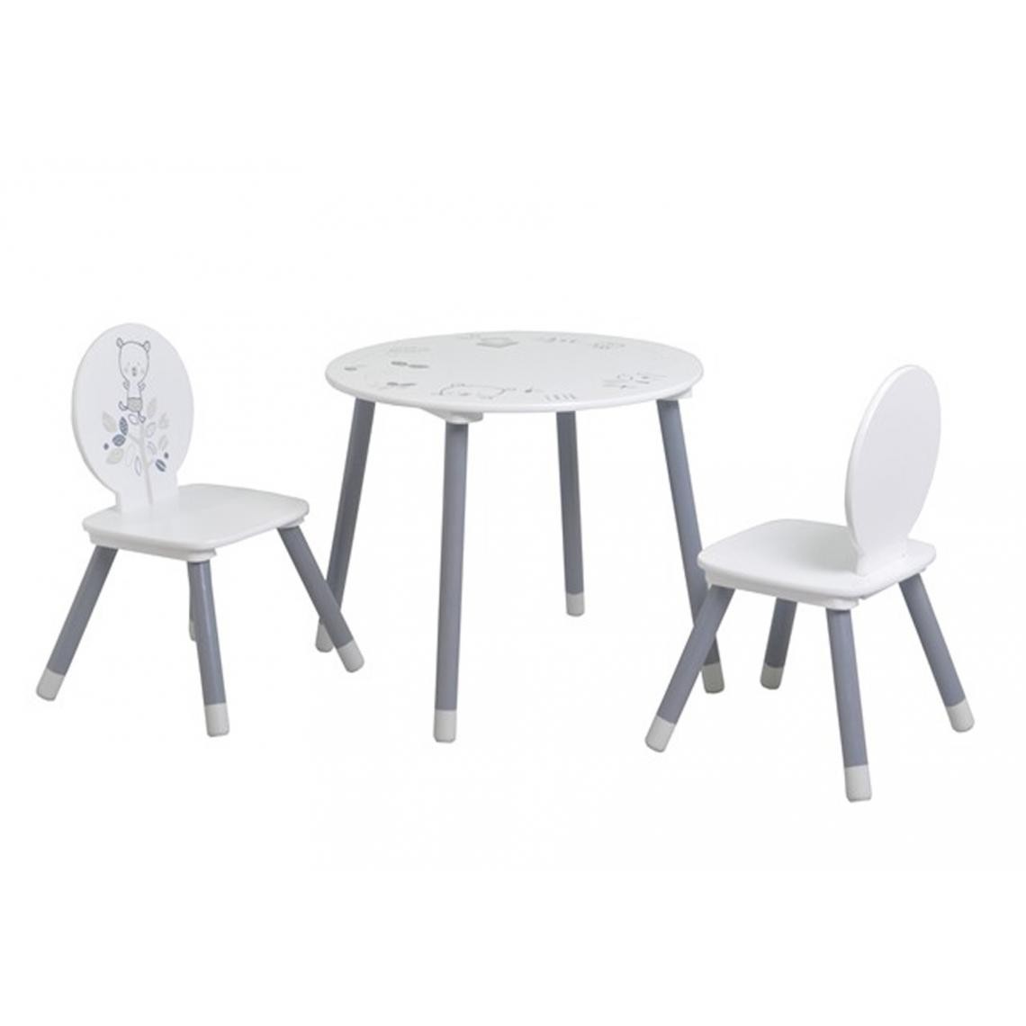 Pegane - Set table + 2 chaises HONEY en panneaux de particules Blanc/Gris - Dim : 60 x 50 x 60 cm - Tables à manger