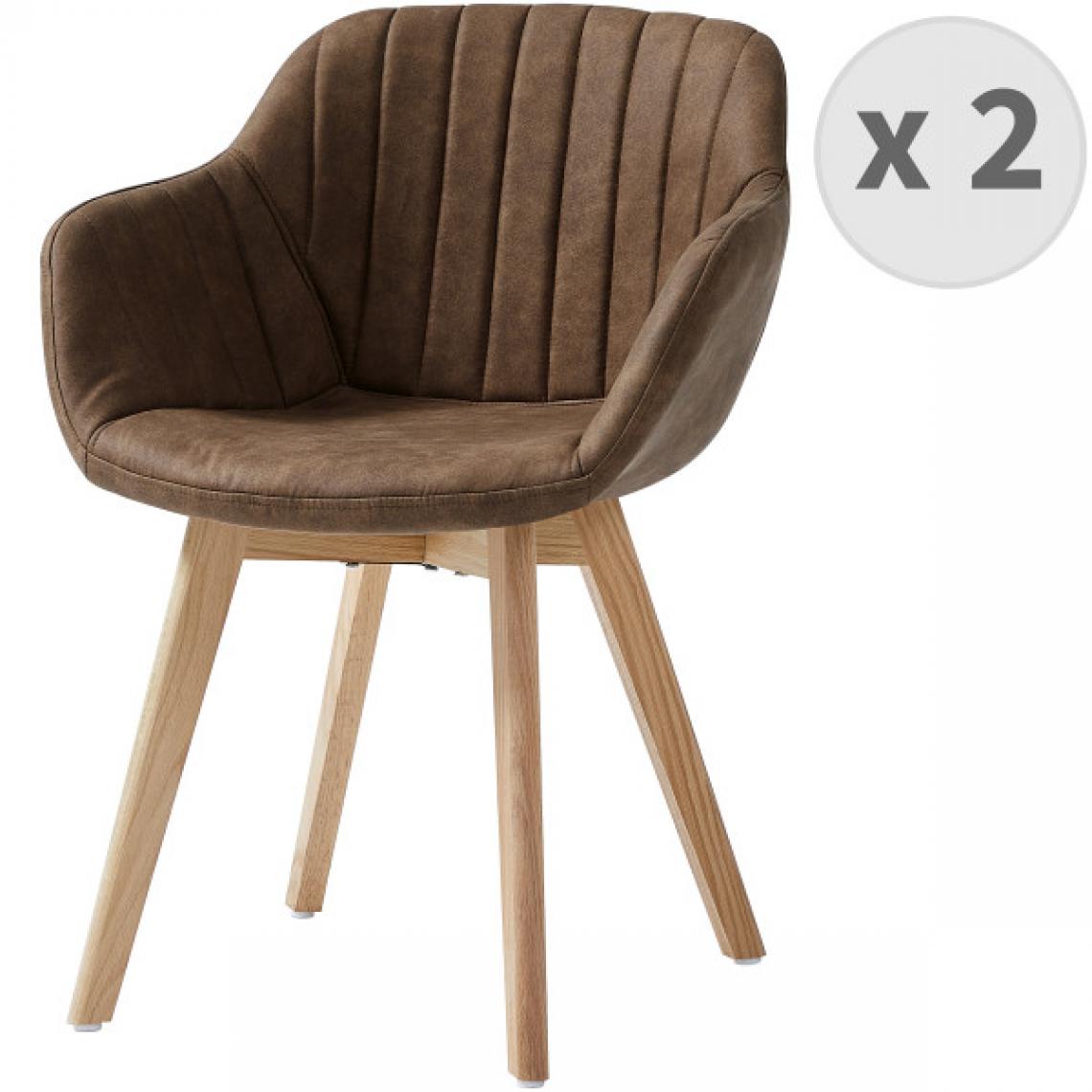 Moloo - STEFFY OAK-Chaise vintage microfibre vintage marron pieds chêne(x2) - Chaises