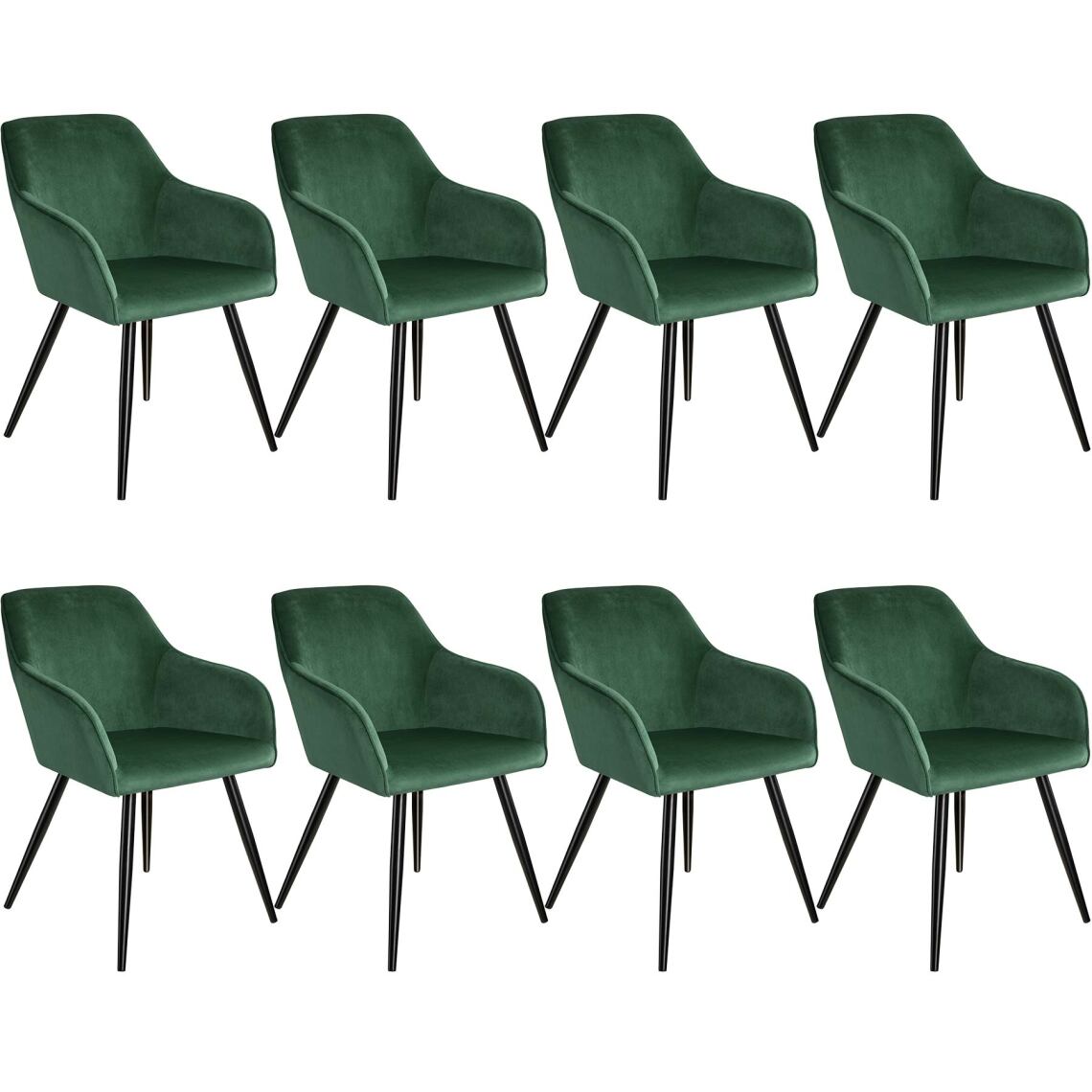 Tectake - 8 Chaises MARILYN Design en Velours Style Scandinave - vert foncé/noir - Chaises