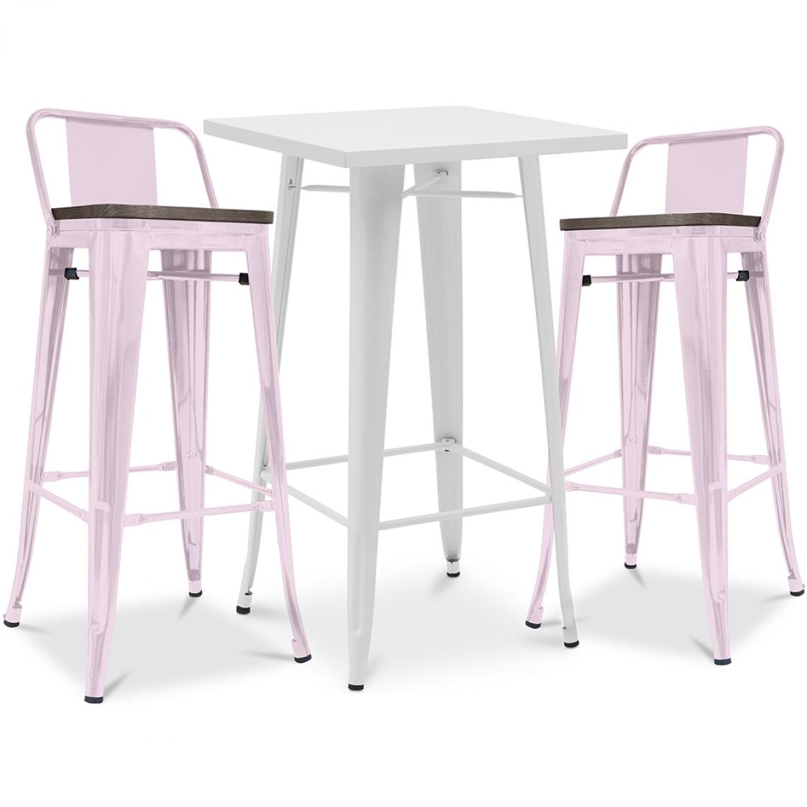 Iconik Interior - Table de bar blanche + 2 tabourets de bar en acier mat Ensemble Bistrot Stylix Design industriel - Nouvelle édition Rose pâle - Chaises