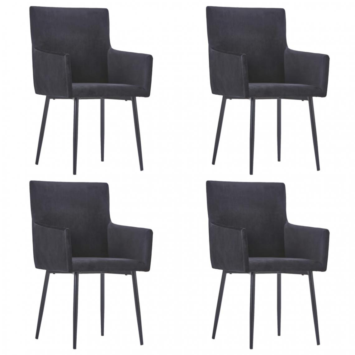 Icaverne - Admirable Fauteuils et chaises ligne Canberra Chaises de salle à manger avec accoudoirs 4 pcs Noir Velours - Chaises