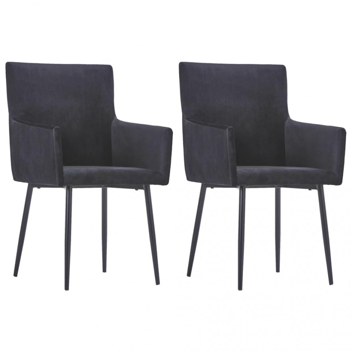 Decoshop26 - Lot de 2 chaises de salle à manger cuisine design moderne avec accoudoirs velours noir CDS020145 - Chaises