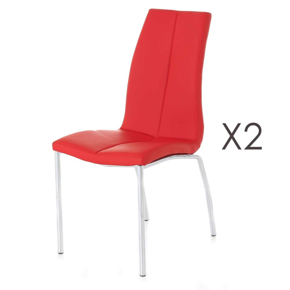 marque generique - Lot de 2 chaises pieds chromés coloris rouge - ALEXIO - Chaises