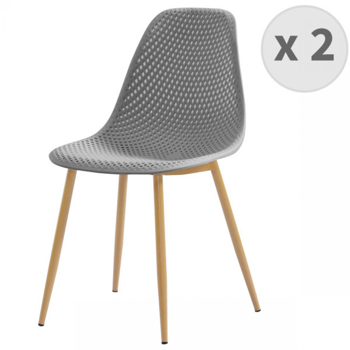 Moloo - CHLOE-Chaise scandinave gris pieds métal décor bois (x2) - Chaises