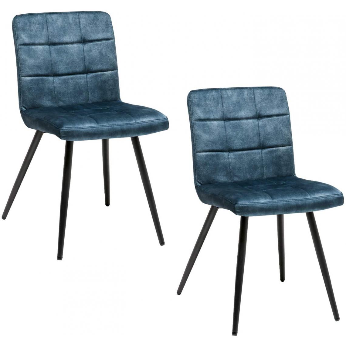 Decoshop26 - Lot de 2 chaises de salle à manger en velours bleu rembourrée structure métal noir BUR09095 - Chaises