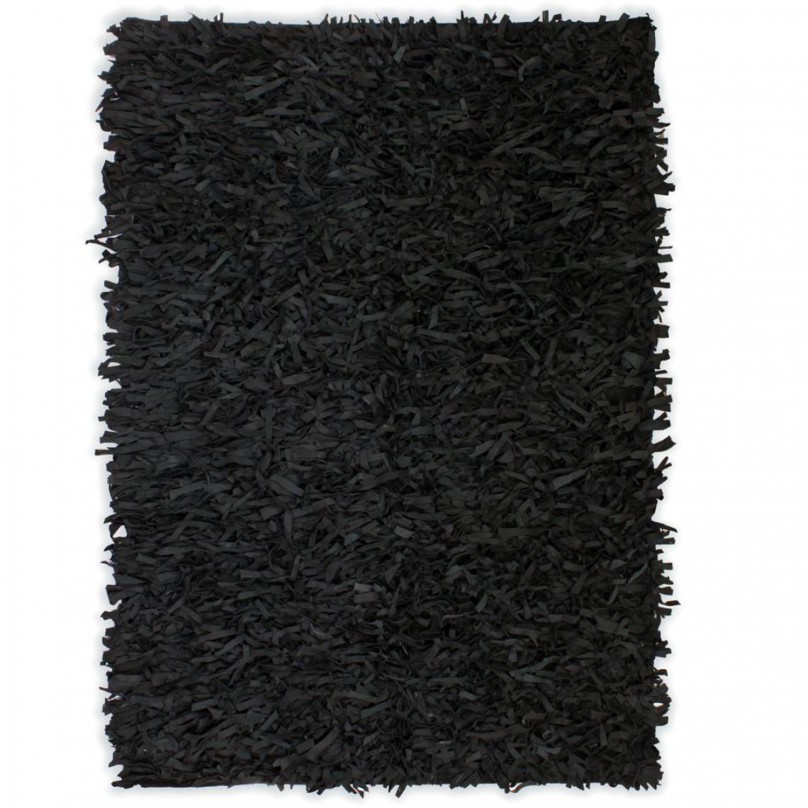 Chunhelife - Tapis shaggy Cuir véritable 160 x 230 cm Noir - Tapis