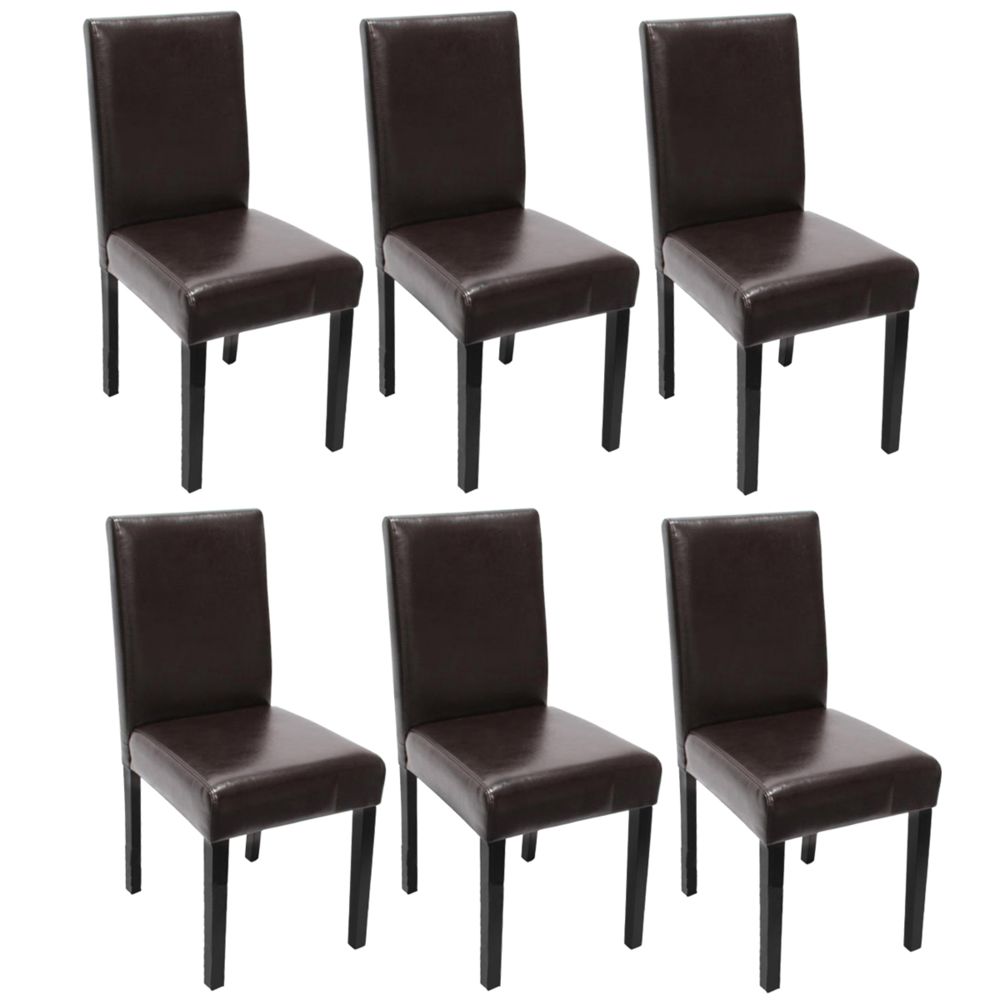 Mendler - Lot de 6 chaises de séjour Littau, cuir reconstitué marron, pieds foncés - Chaises