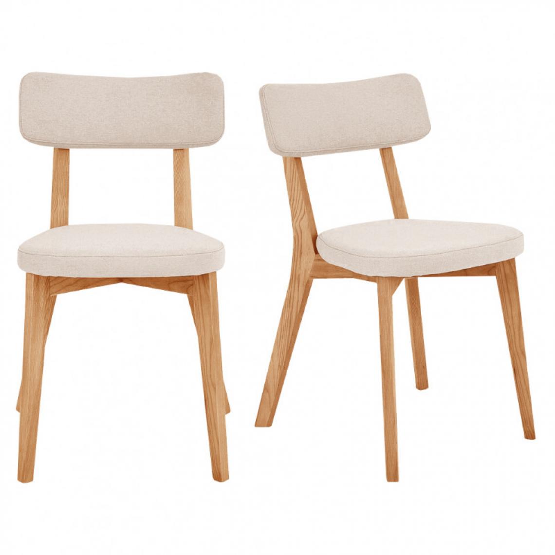 Meubletmoi - Lot de 2 chaises en tissu beige et piètement en hêtre - AMANDINE 7327 - Chaises