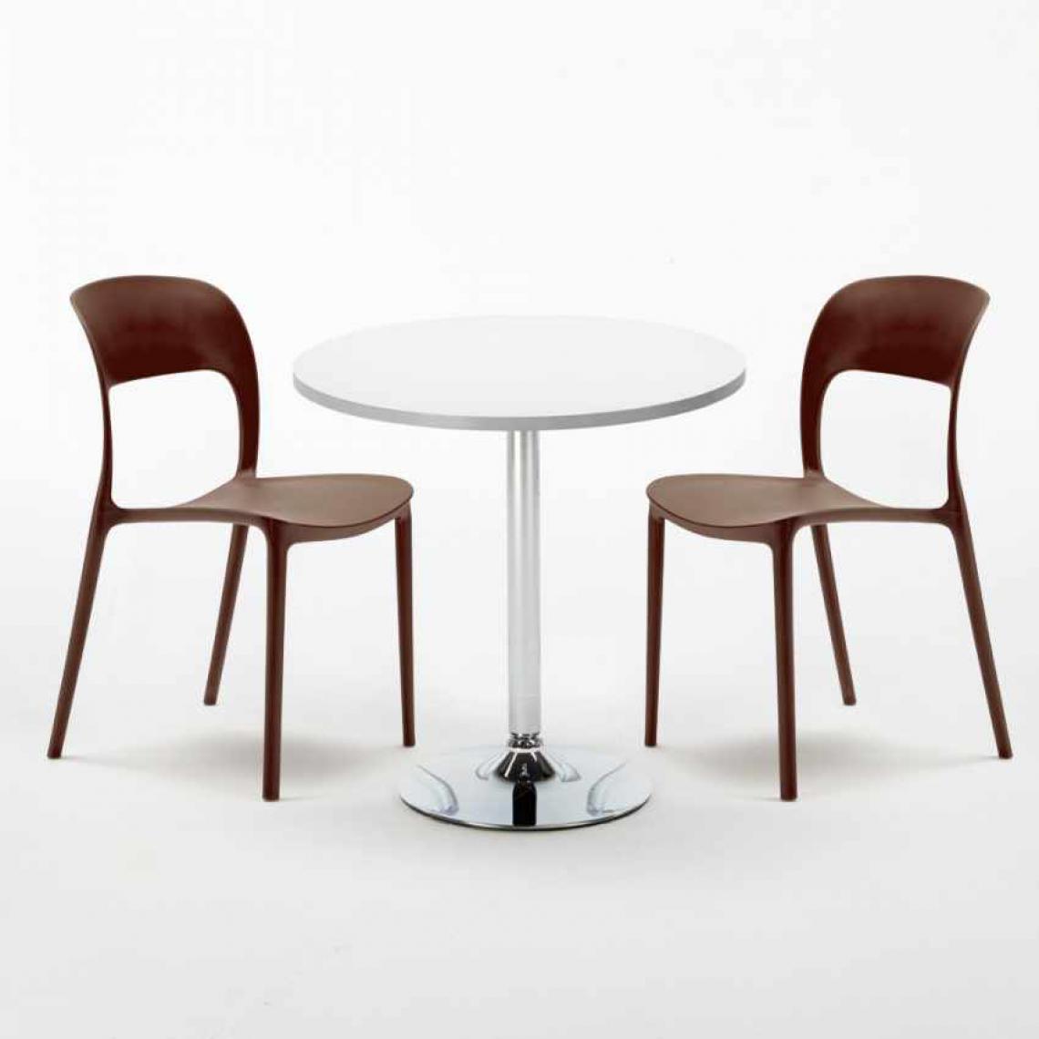 Ahd Amazing Home Design - Table Ronde Blanche 70x70cm Avec 2 Chaises Colorées Set Intérieur Bar Café Restaurant LONG Island, Couleur: Marron - Tables à manger