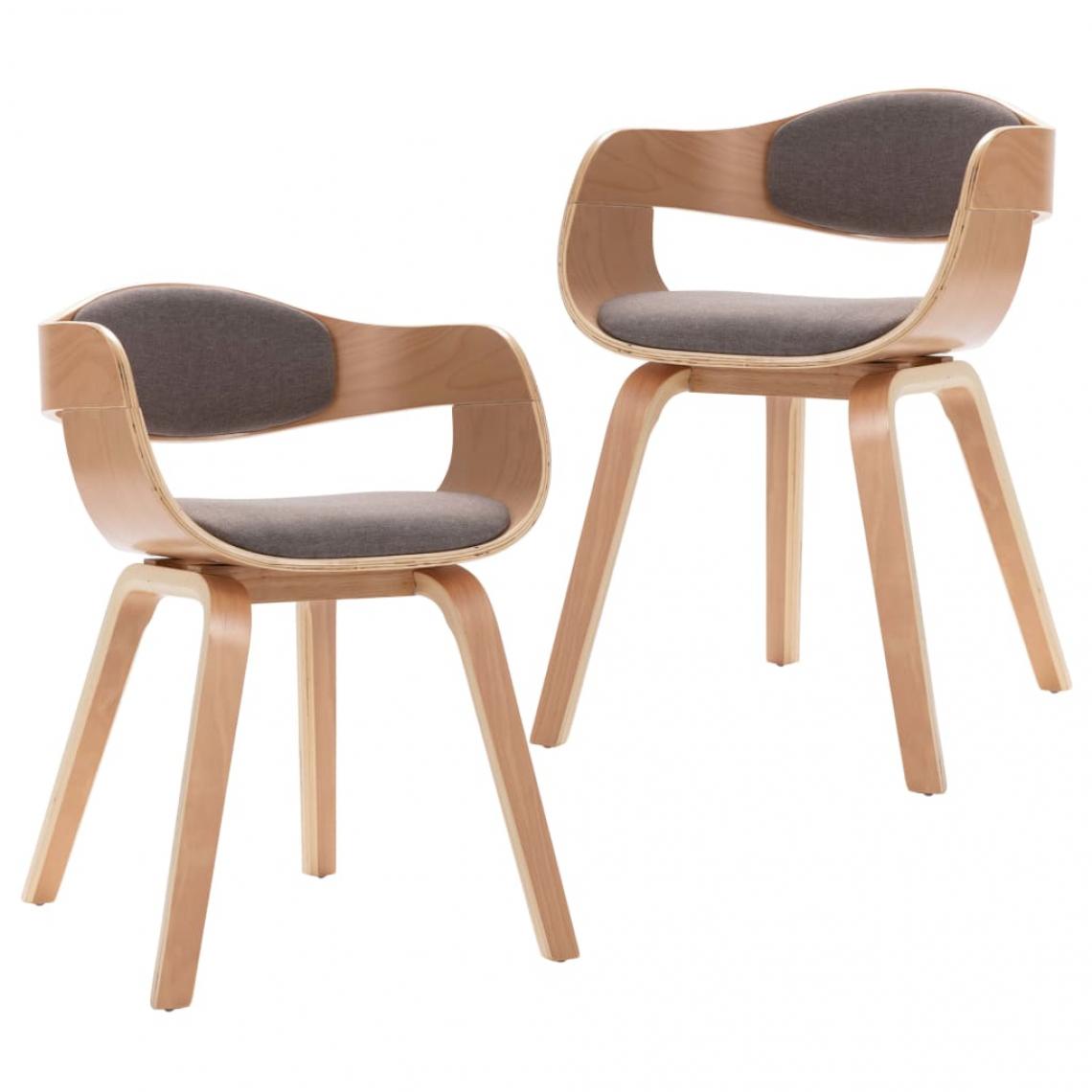 Decoshop26 - Lot de 2 chaises de salle à manger cuisine design intemporel bois courbé et tissu taupe CDS020273 - Chaises
