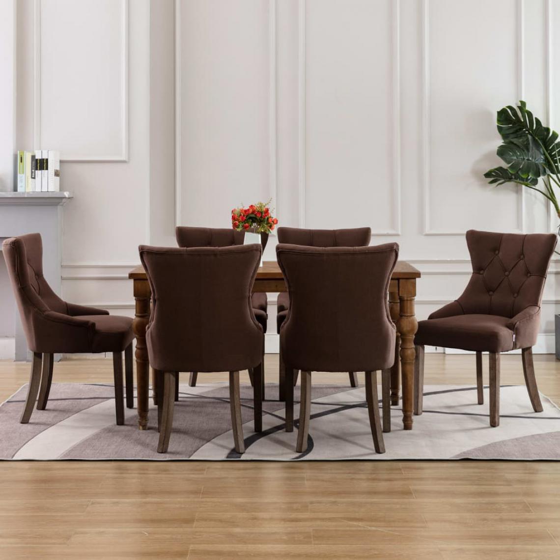 Icaverne - Moderne Fauteuils et chaises Nicosie Chaises de salle à manger 6 pcs Marron Tissu - Chaises