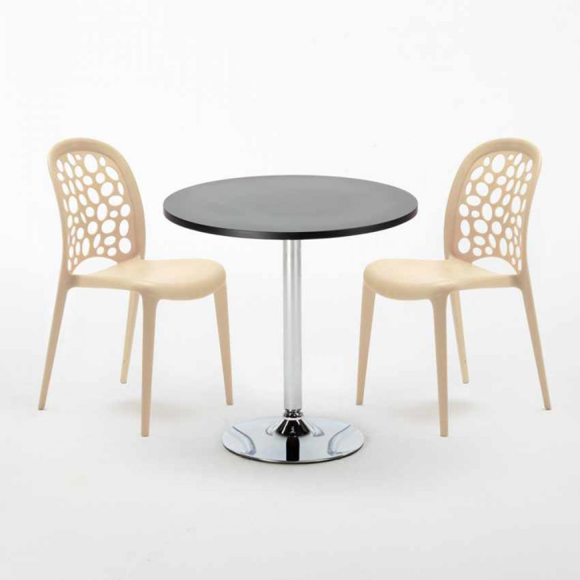 Ahd Amazing Home Design - Table Ronde Noire 70x70cm Avec 2 Chaises Colorées Set Intérieur Bar Café WEDDING Cosmopolitan, Couleur: Beige - Tables à manger