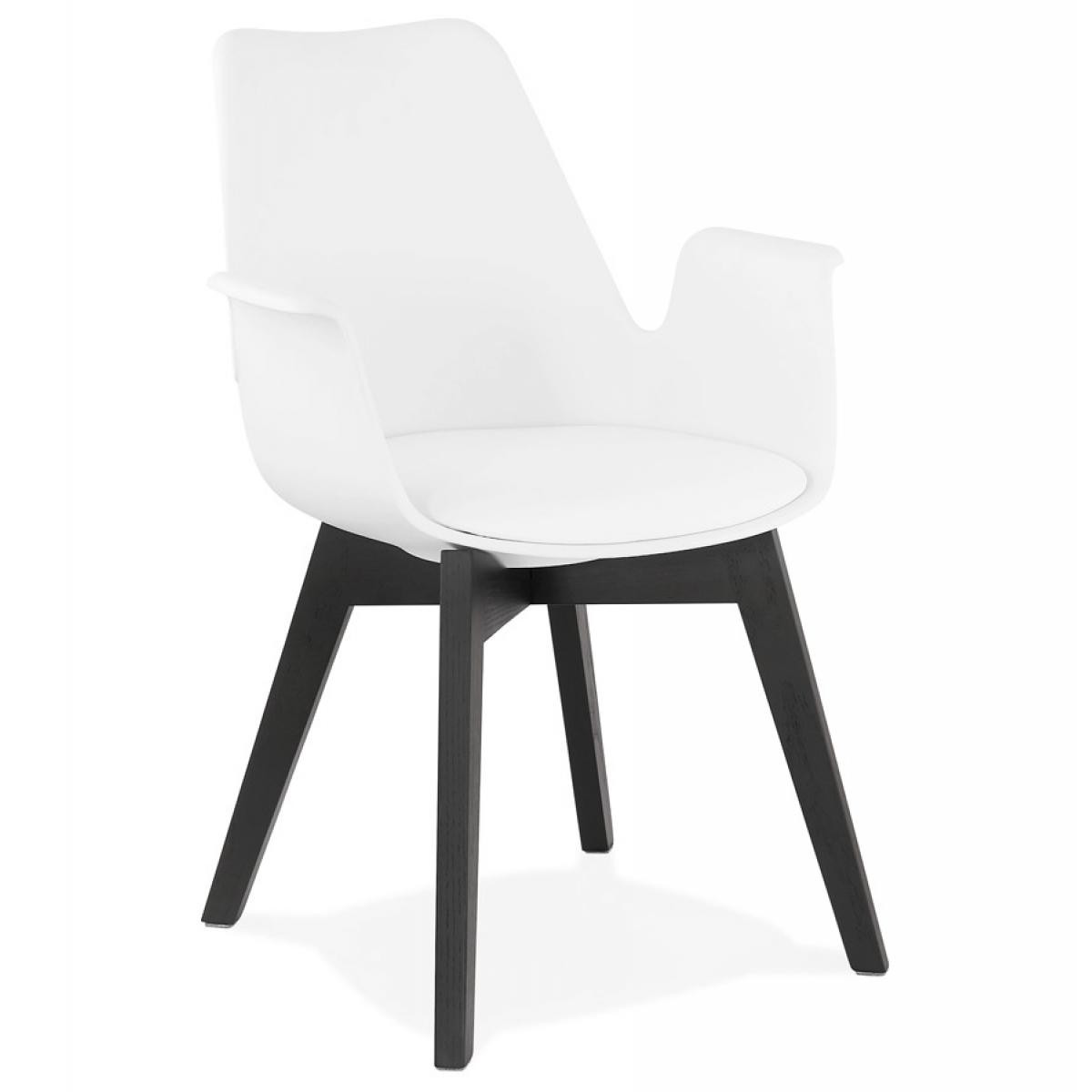 Alterego - Chaise avec accoudoirs 'MISTRAL' blanche avec pieds en bois noir - Chaises