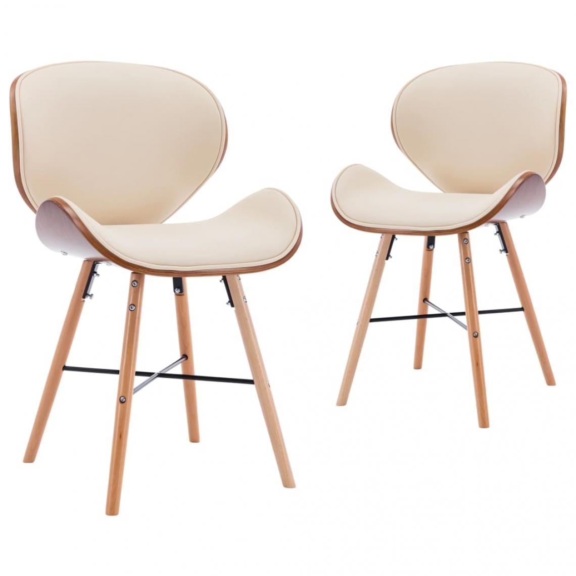 Decoshop26 - Lot de 2 chaises de salle à manger cuisine design moderne similicuir crème et bois courbé CDS020427 - Chaises