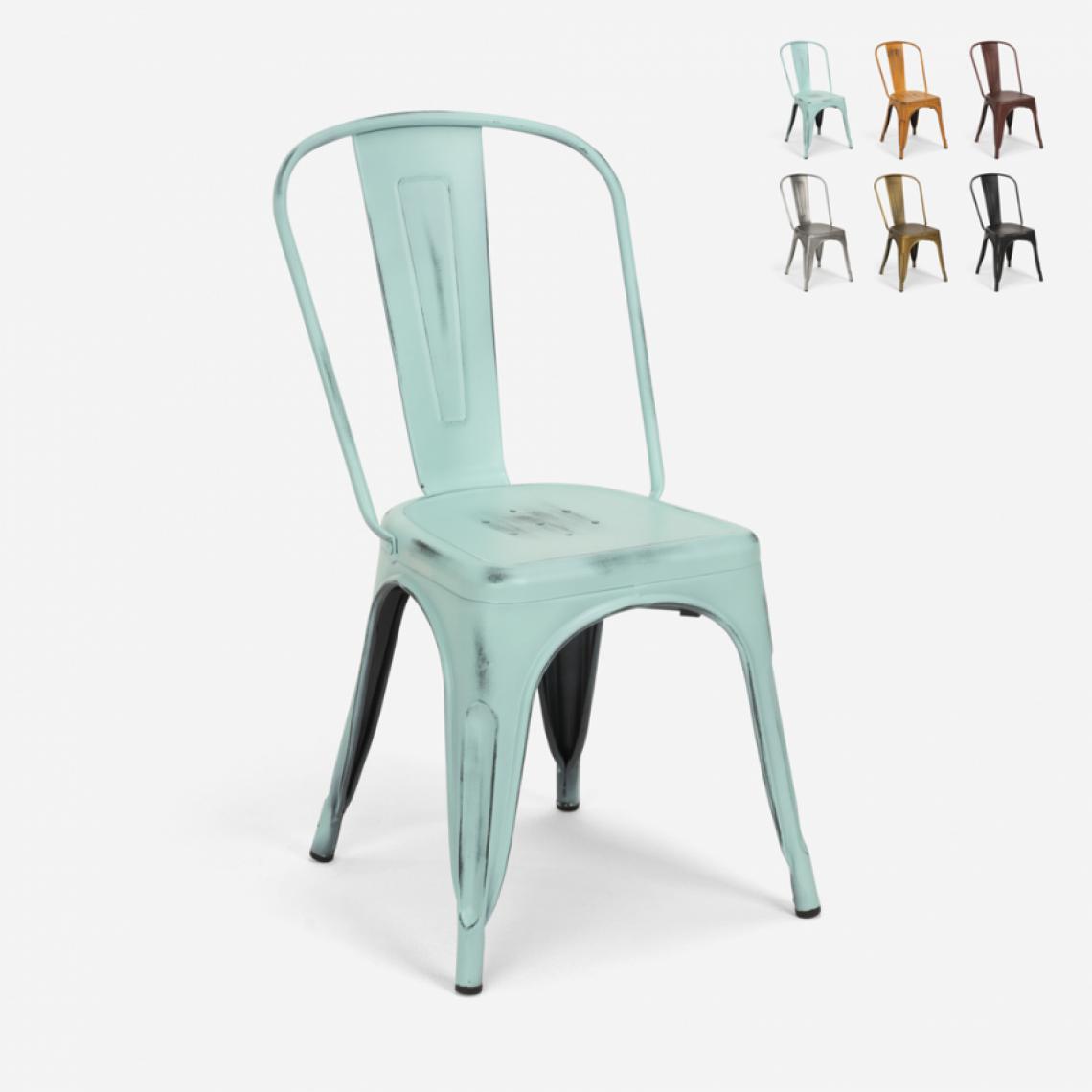 Ahd Amazing Home Design - Chaises design industriel vintage en métal shabby chic style Tolix Steel Old, Couleur: Turquoise - Chaises