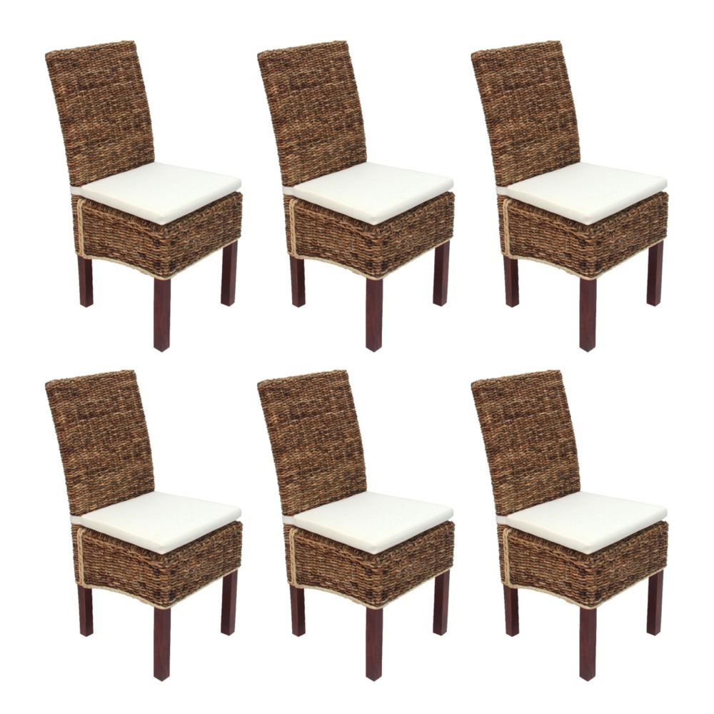 Mendler - Lot de 6 chaises M69, banane tressée, pieds marrons, avec coussins - Chaises