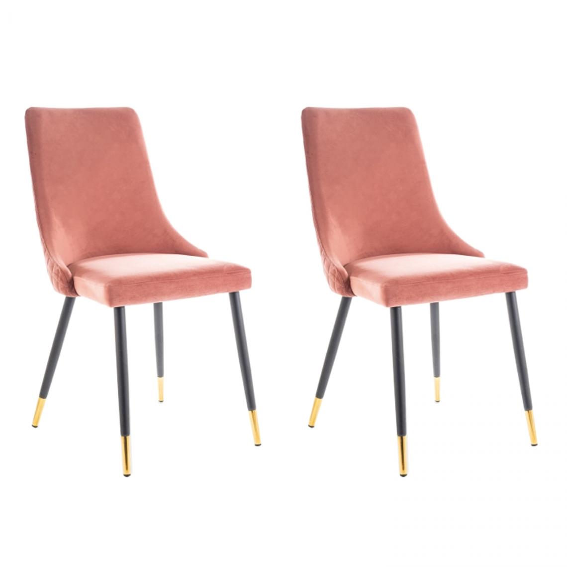 Hucoco - PIANO - Lot de 2 chaises élégantee avec coutures - Style glamour - 92x45x44 cm - Tissu velouté - Rose - Chaises