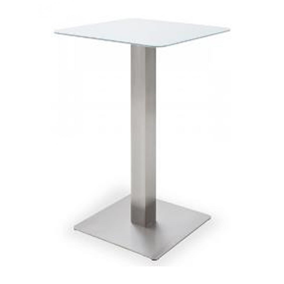 Pegane - Table bar avec plateau céramique Blanc avec piètement acier brossé - L70 x H105 x P70 cm - Tables à manger