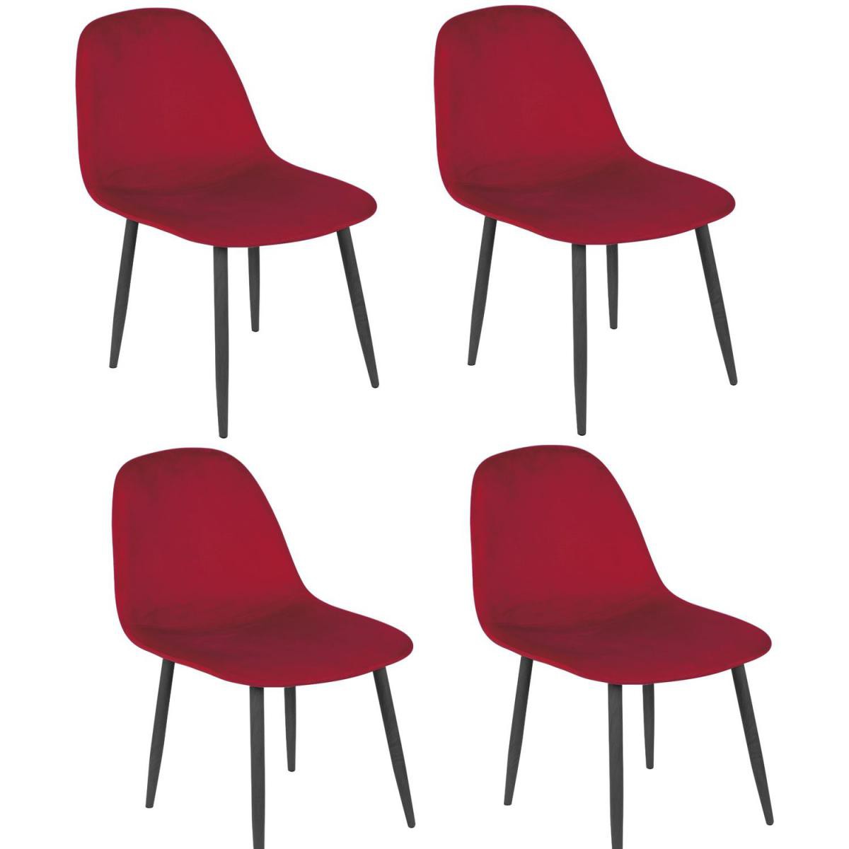 Urban Living - Lot de 4 Chaises de table design velours Inoui - Rouge - Chaises
