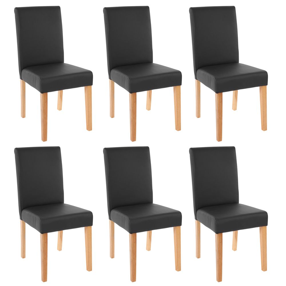 Mendler - Lot de 6 chaises de séjour Littau, simili-cuir, noir mat, pieds clairs - Chaises