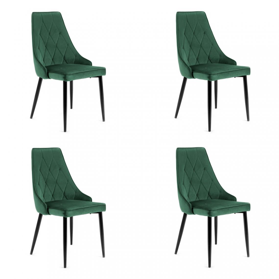 Hucoco - SOROLI - Chaise rembourrée 4 pcs style moderne salon/salle à manger - 88x44x42 - Pieds en métal - Vert - Chaises