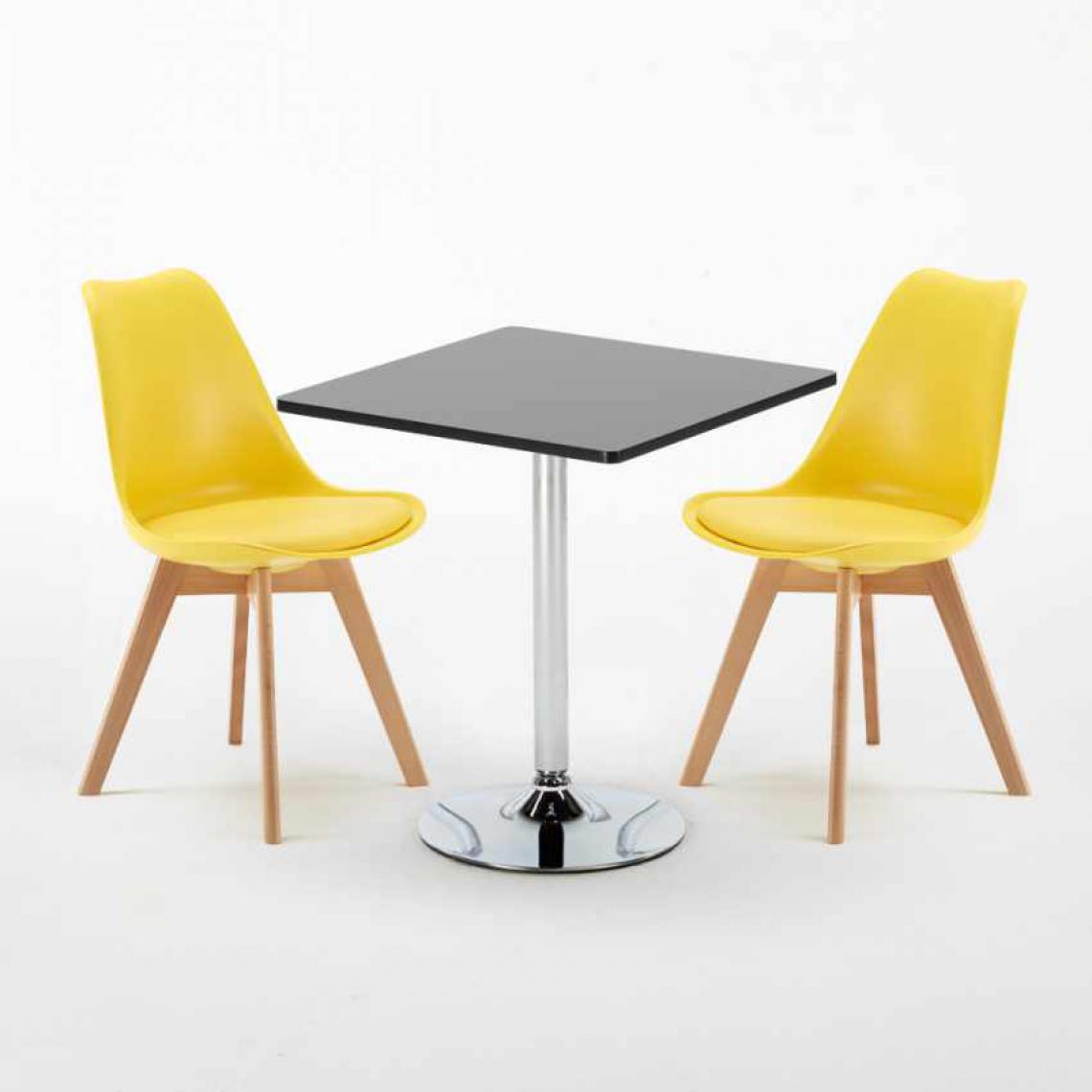 Ahd Amazing Home Design - Table Carrée Noire 70x70cm Avec 2 Chaises Colorées Set Intérieur Bar Café NORDICA Mojito, Couleur: Jaune - Tables à manger