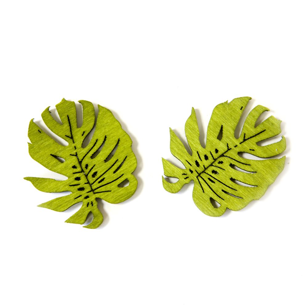 Visiodirect - Lot de 10 Confettis feuilles tropicales en Bois en vert - 4 x 3,5 cm - Objets déco
