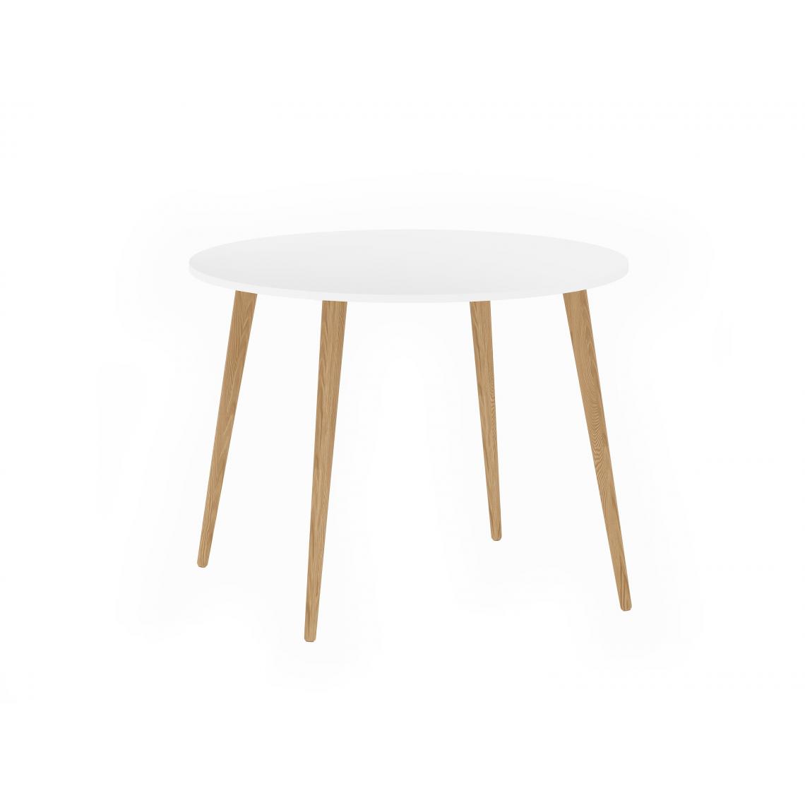 Alter - Table à manger ronde, coloris blanc avec pieds en chêne, diamètre 100 cm h75 - Tables à manger