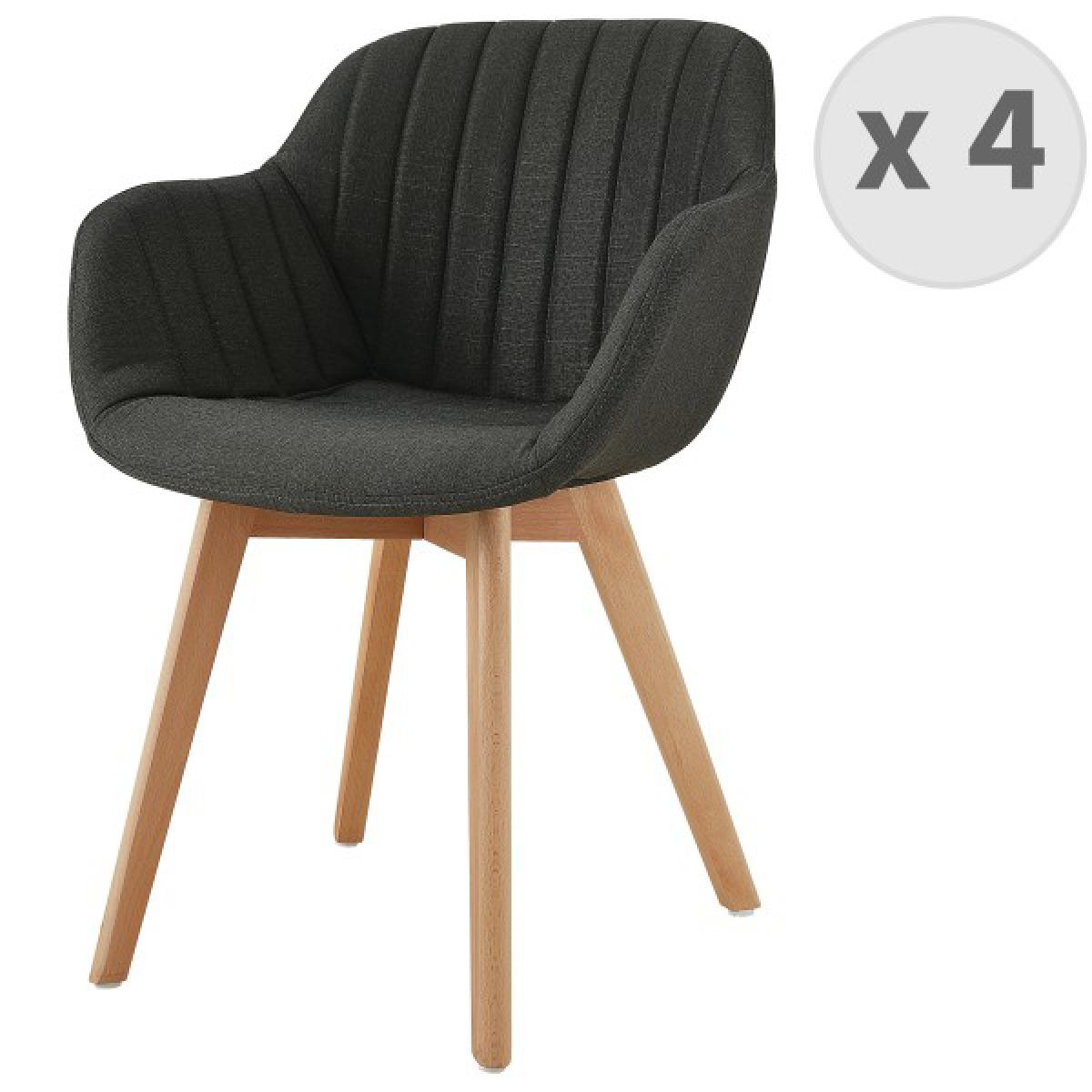 Moloo - STEFFY-Chaises scandinave tissu gris anthracite pied hêtre (x4) - Chaises