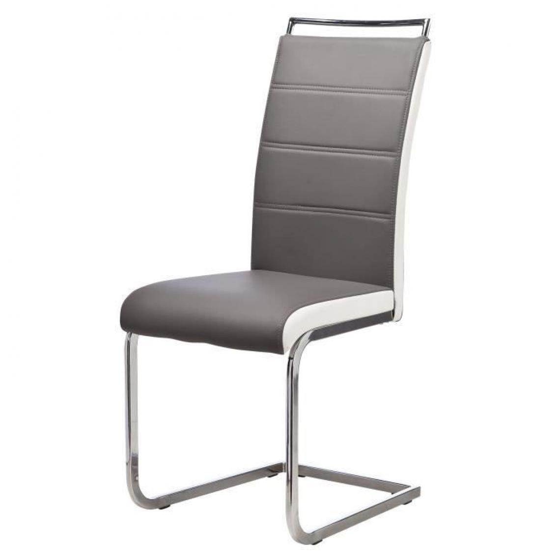 Icaverne - CHAISE DYLAN Lot de 4 chaises - Pieds métal chromé - Simili Gris et Blanc - L 42 x P 56 x H 102 cm - Chaises
