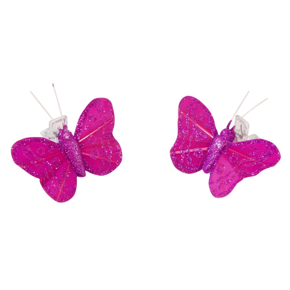 Visiodirect - 10 Lots de 4 papillons paillettes sur pince coloris Fuschia - 3,5 x 2,7 cm - Objets déco