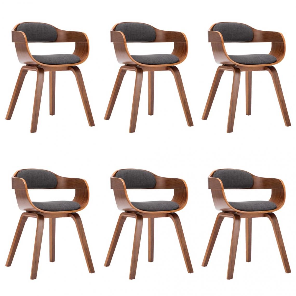 Decoshop26 - Lot de 6 chaises de salle à manger cuisine design moderne tissu gris foncé et bois courbé CDS022463 - Chaises