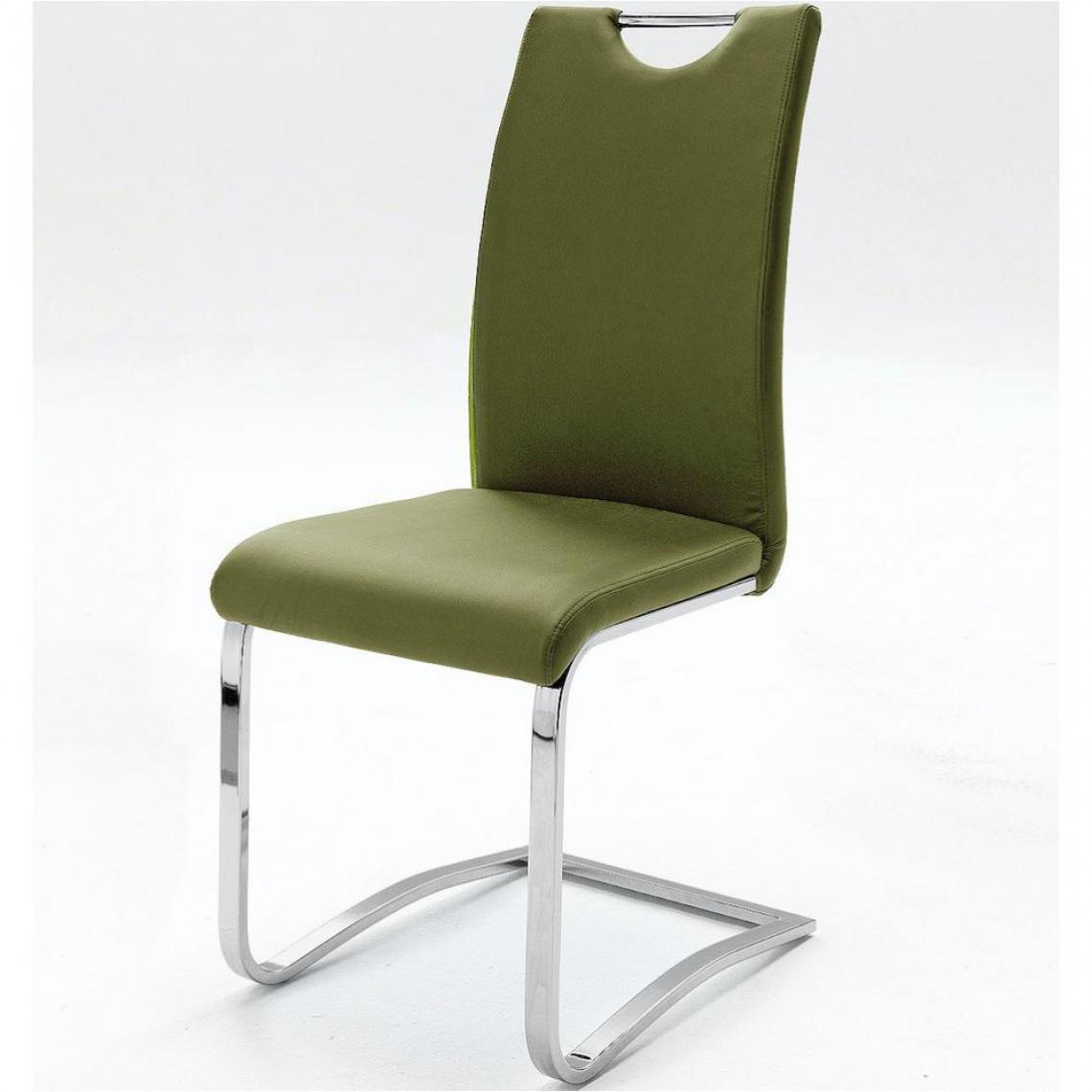 Inside 75 - Lot de 4 chaises KILOU tissu olive avec piètement luge - Chaises