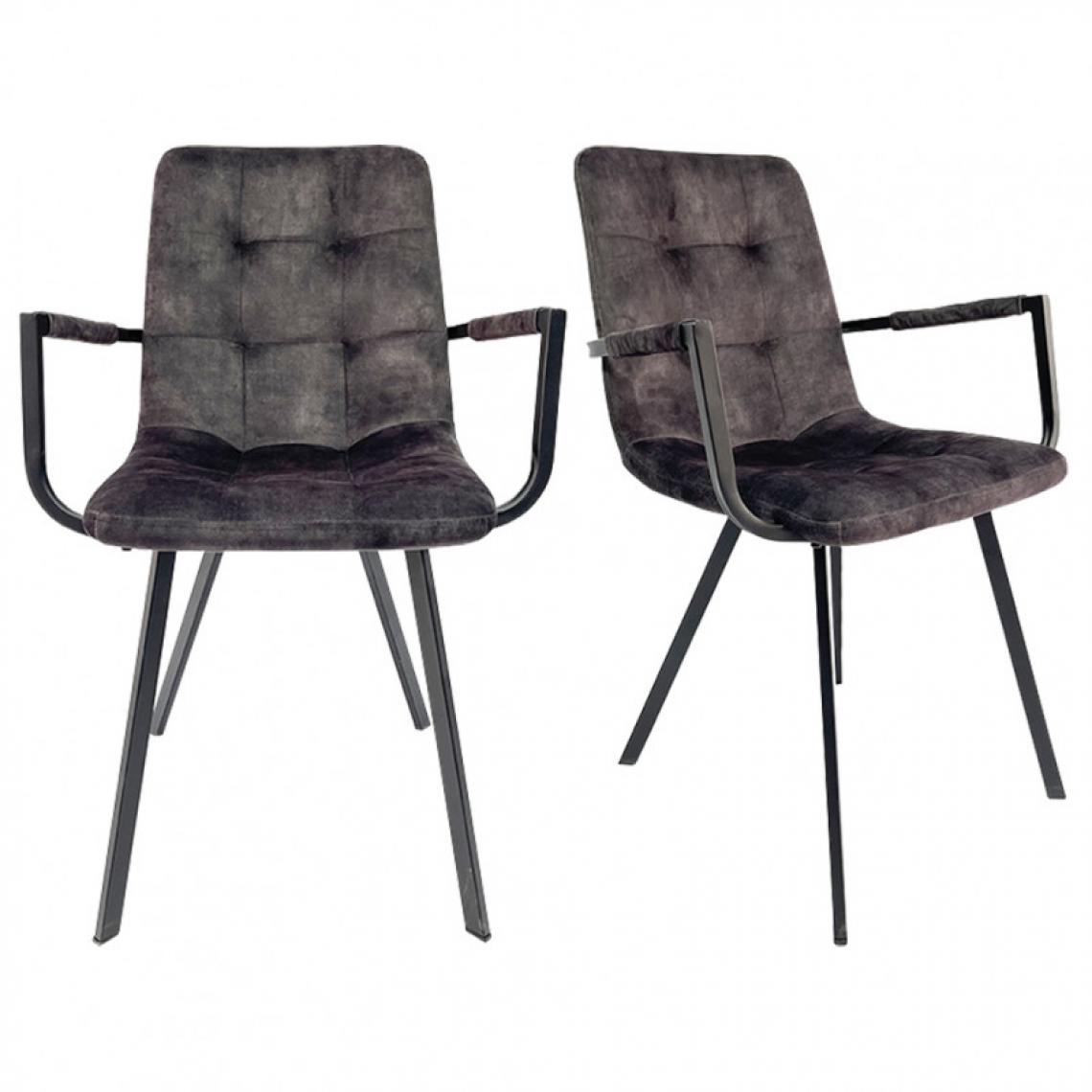 Meubletmoi - Lot 2 fauteuils en velours anthracite et piètement métal noir - NAMI - Chaises