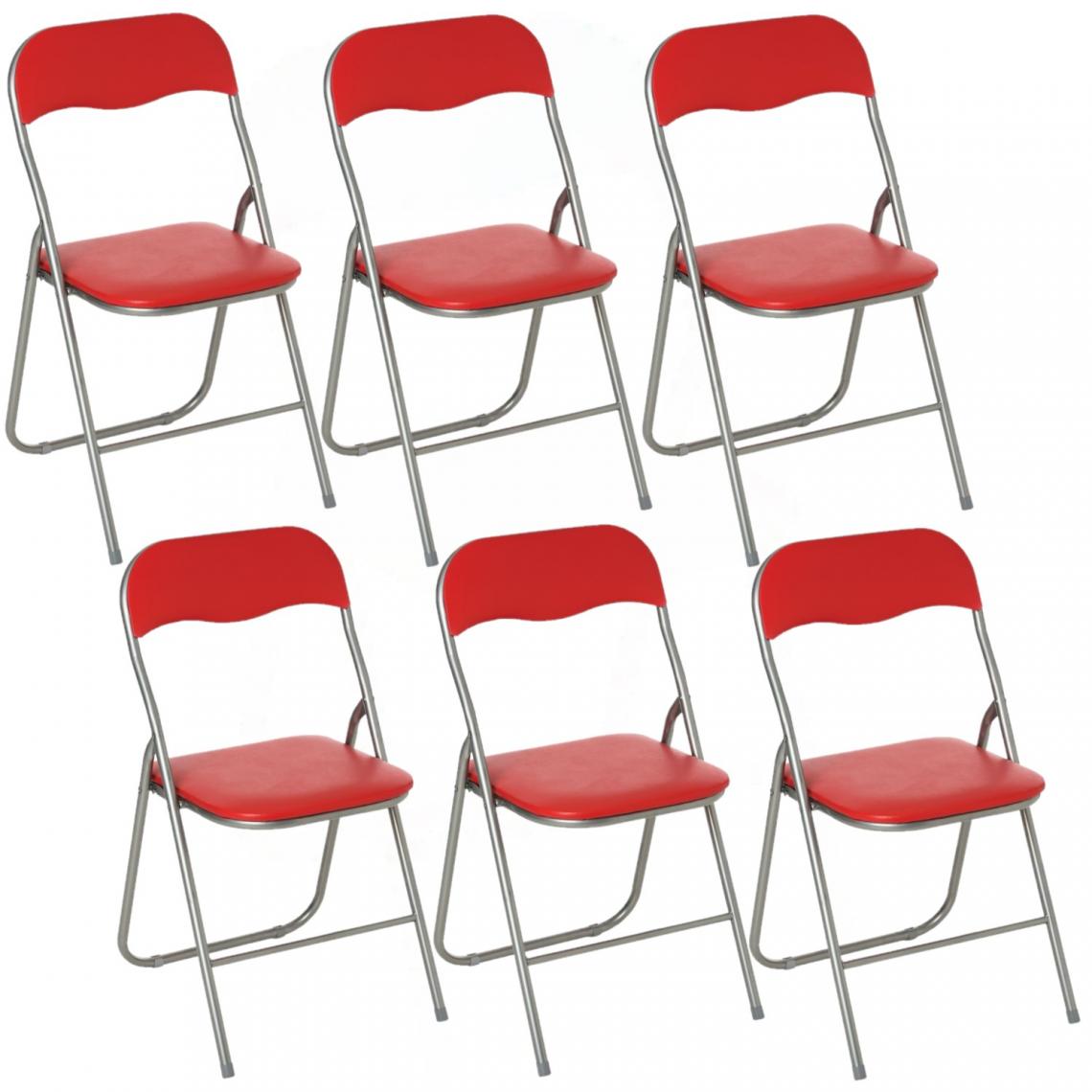 Toilinux - Lot de 6 Chaises pliantes en PVC - Rouge - Chaises