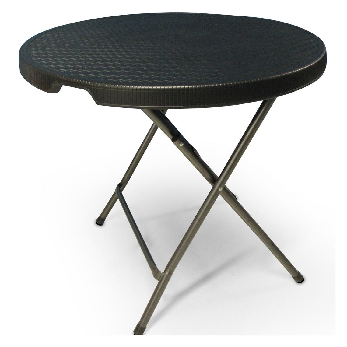 Alter - Table pliante ronde en métal et plastique effet rotin, coloris noir, dimensions : 80 x 80 x h74 cm 80 x h74 - Tables à manger