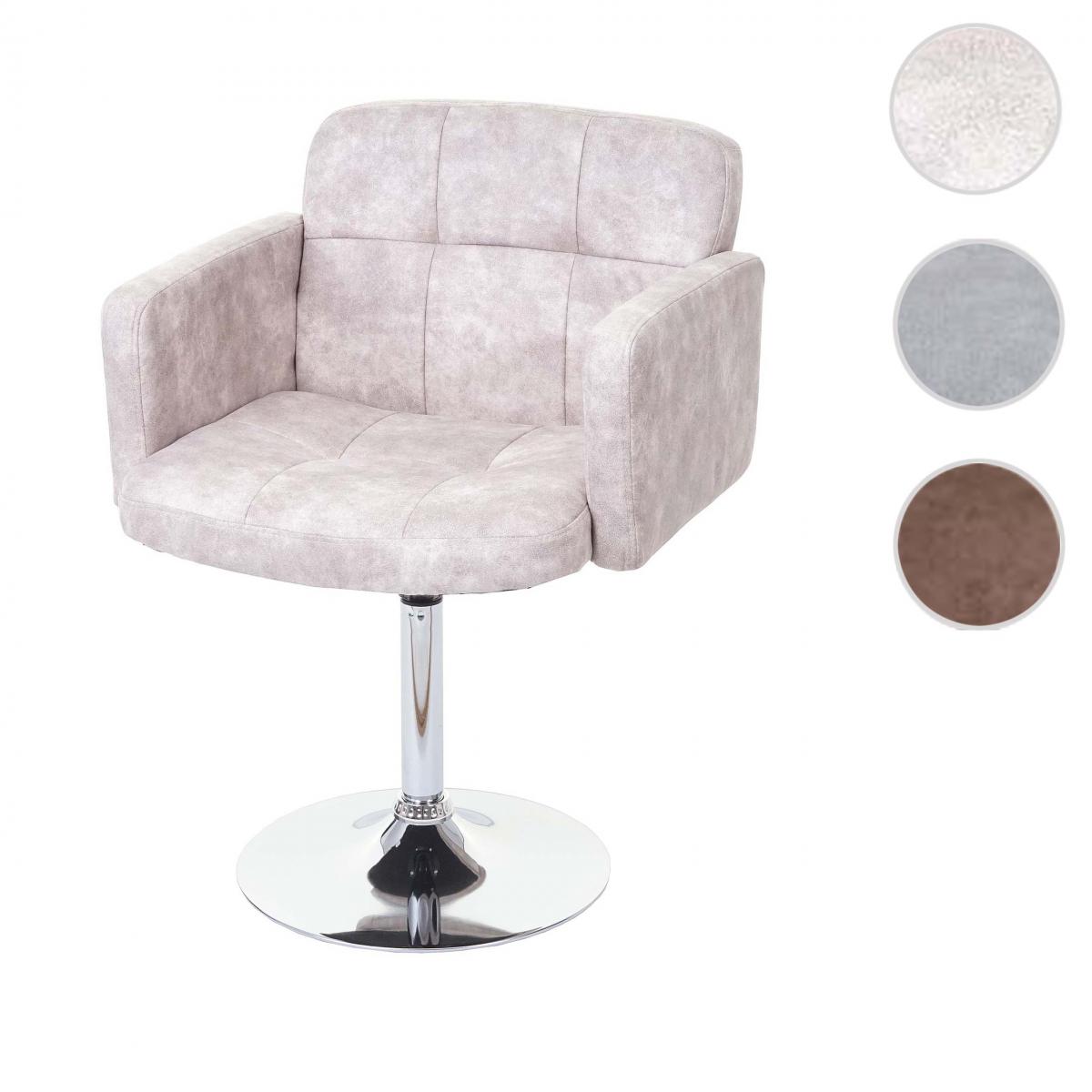 Mendler - Chaise de salle à manger Orlando, fauteuil rotatif, imitation de daim, chrome ~ vintage, gris clair - Chaises