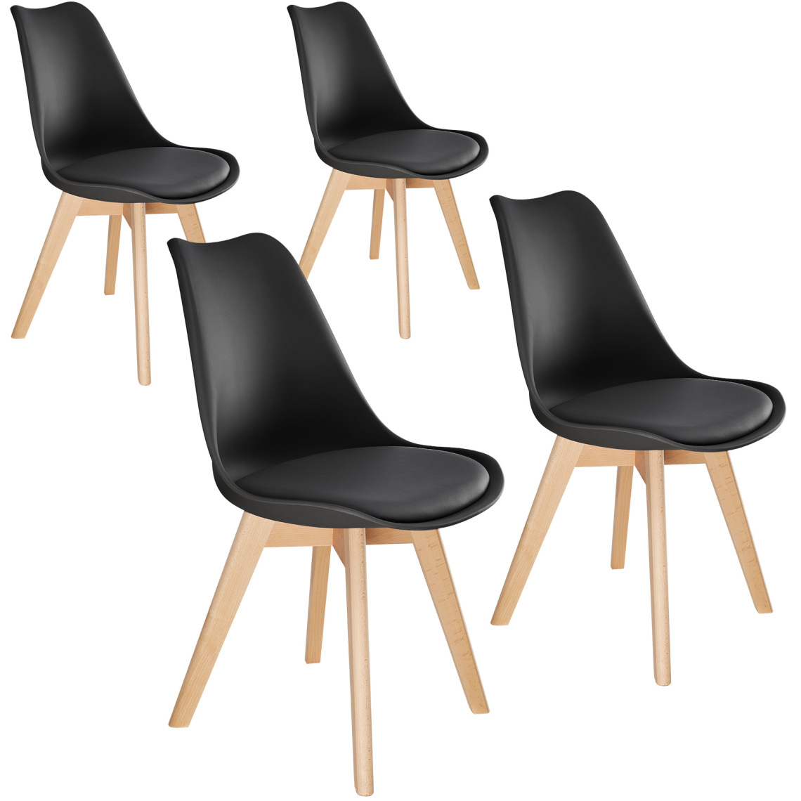 Tectake - 4 Chaises de Salle à Manger FRÉDÉRIQUE Style Scandinave Pieds en Bois Massif Design Moderne - noir - Chaises