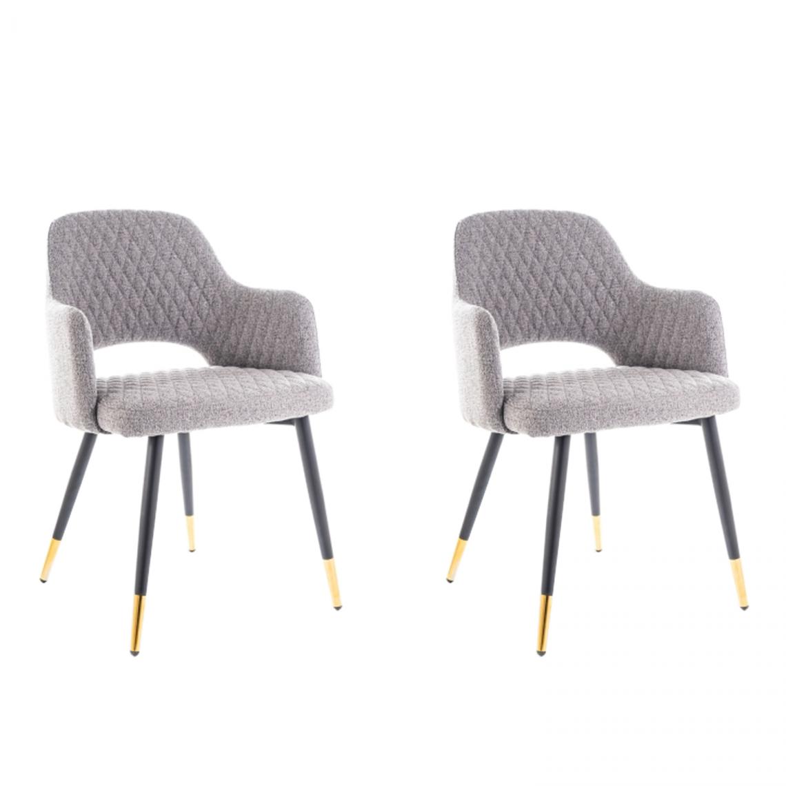 Hucoco - FRANGO - Lot de 2 chaises avec accoudoirs - 82x55x45 cm - Tissu haute qualité - Style scandinave - Gris - Chaises