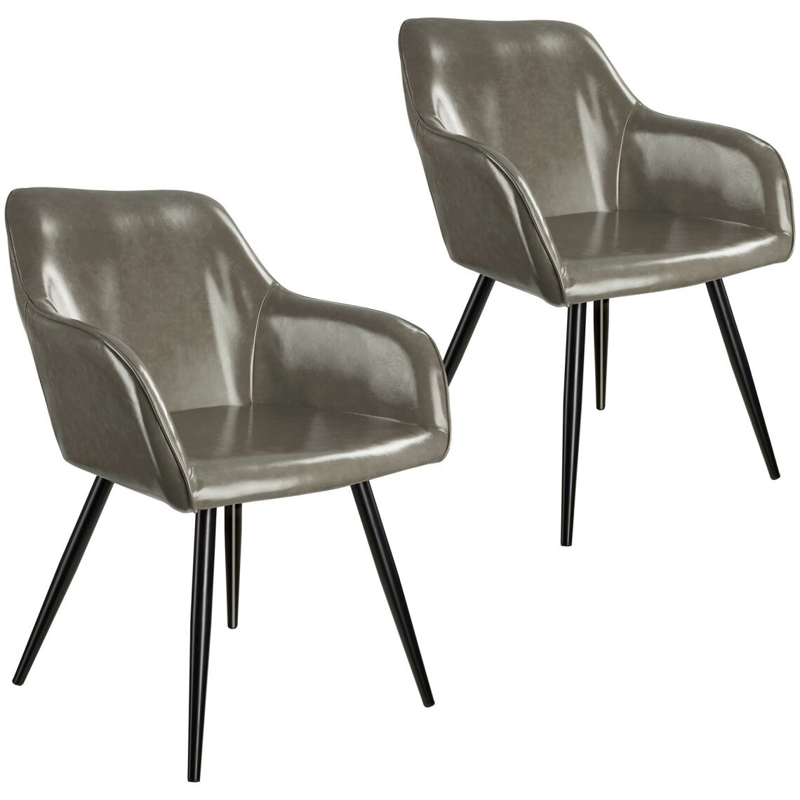 Tectake - 2 Chaises Marilyn en cuir synthétique - gris foncé-noir - Chaises