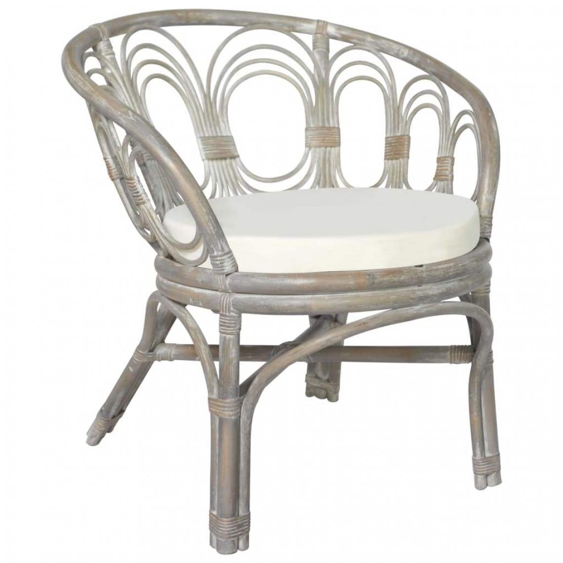 Decoshop26 - Chaise de salle à manger avec coussin gris rotin naturel et lin CDS020010 - Chaises