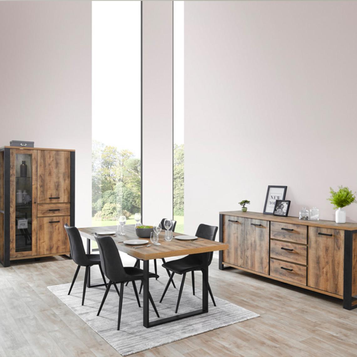 Nouvomeuble - Salle à manger complète industrielle couleur bois ONNIX - Tables à manger