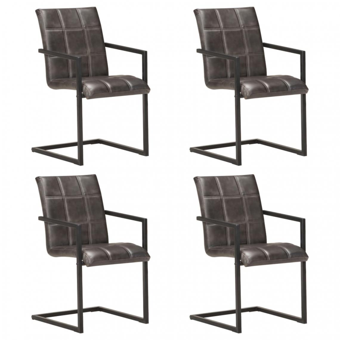 Icaverne - Moderne Fauteuils et chaises famille Astana Chaises de salle à manger cantilever 4 pcs Gris Cuir véritable - Chaises