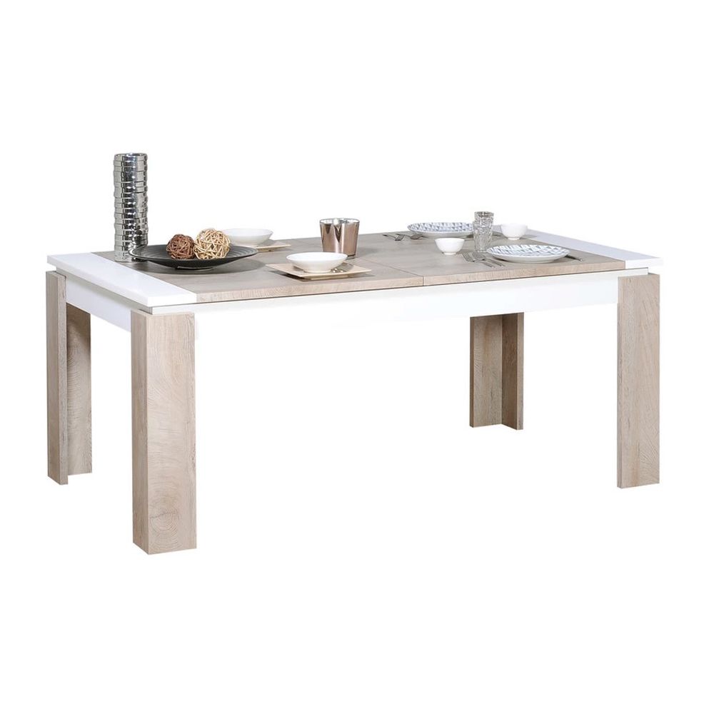 Kasalinea - Table à manger extensible couleur chêne et blanc moderne EMILIE - Tables à manger