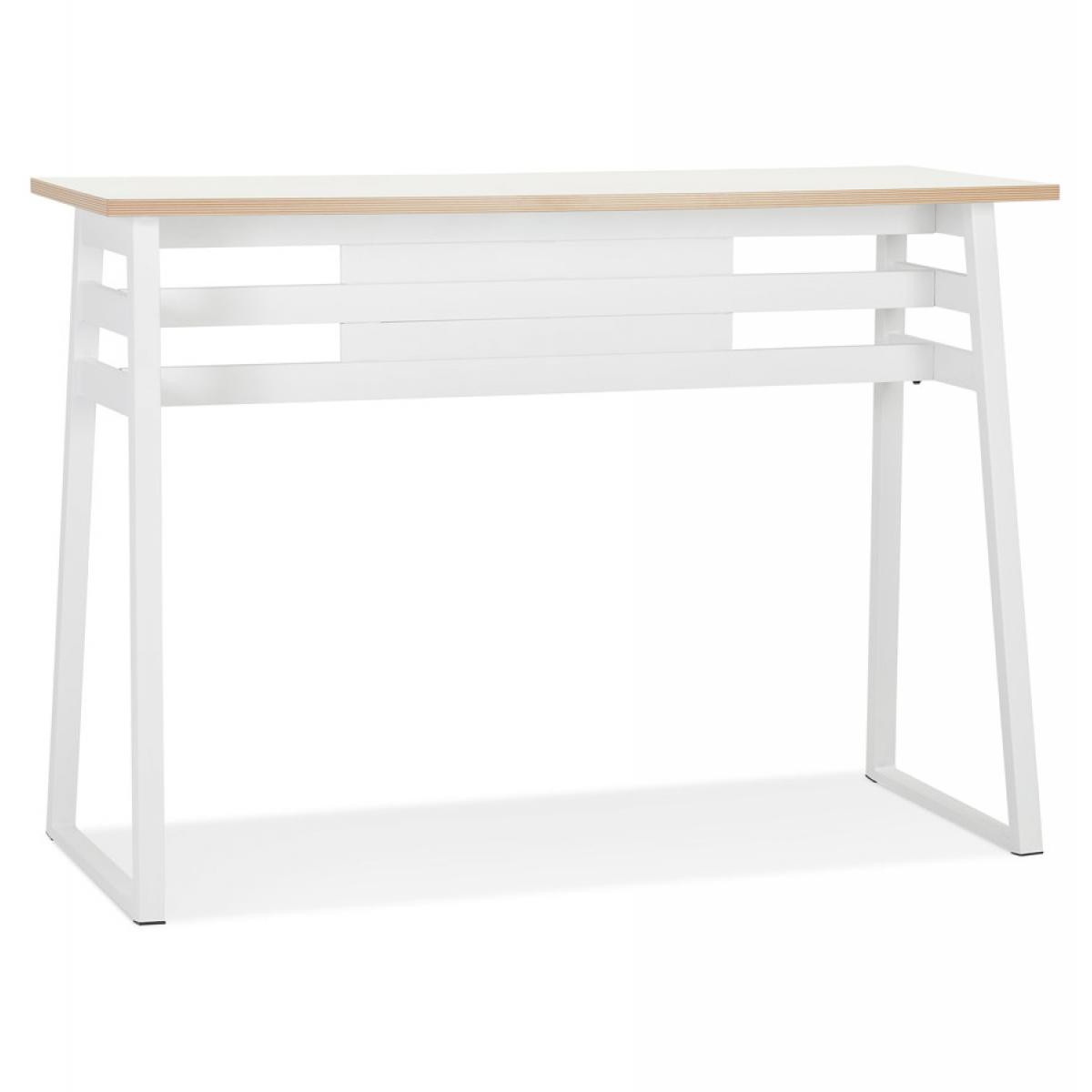 Alterego - Table de bar haute 'NIKI' bois et métal blanc - 150x60 cm - Tables à manger