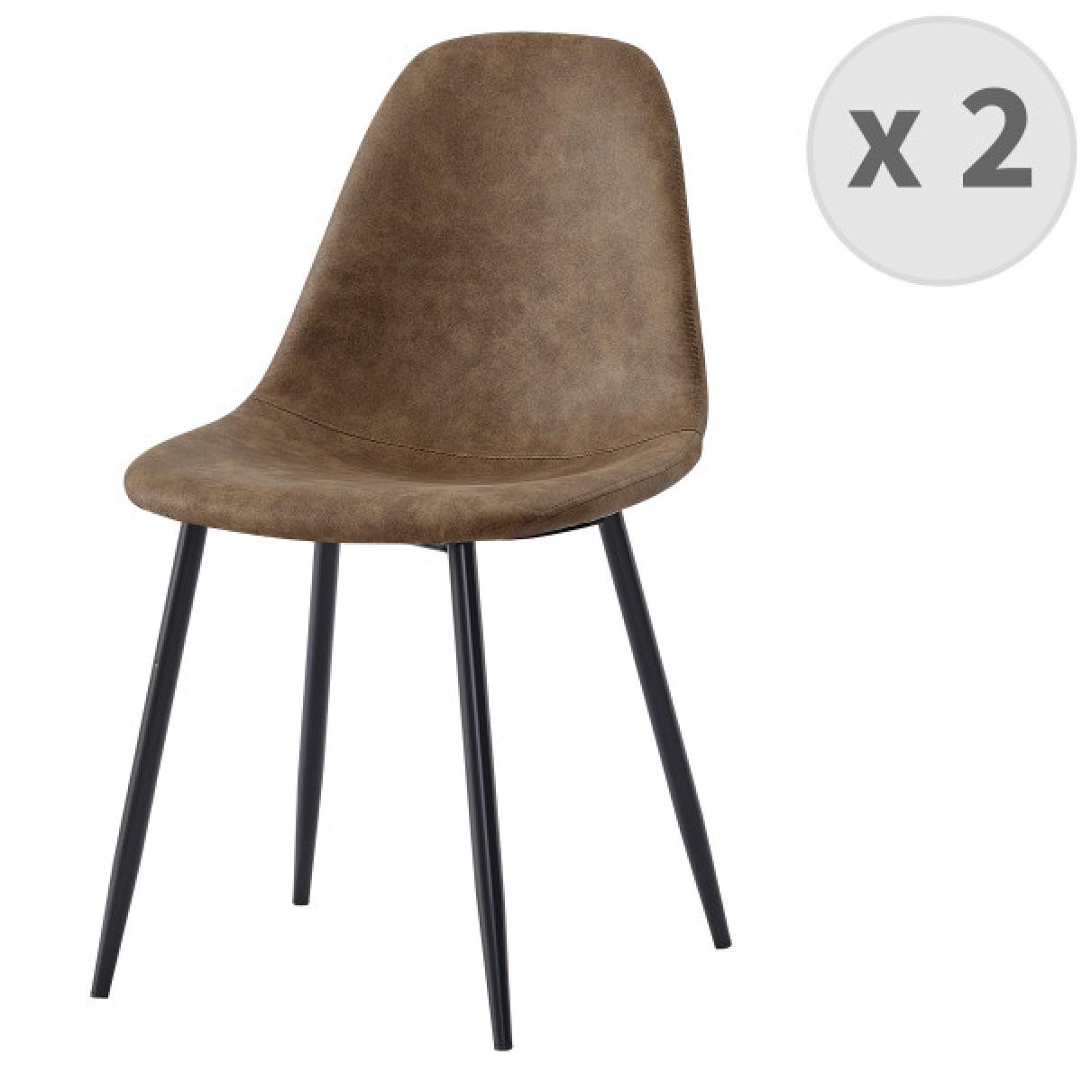 Moloo - ORLANDO - Chaise microfibre vintage brun pieds métal noir (x2) - Chaises