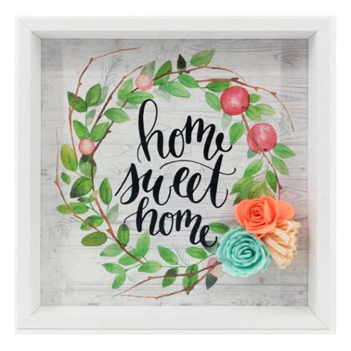 Totalcadeau - Cadre avec motif fleurs Home Sweet Home (21 x 21 x 2 cm) Pas cher - Tableaux, peintures